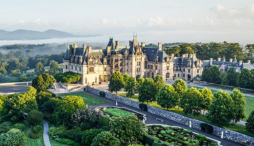 aerial photograph of the Biltmore estate in Asheville, just an hour drive from greeneville tn