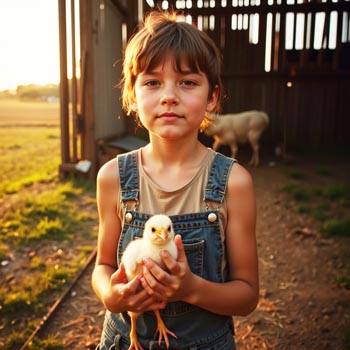 small boy holding a chicken