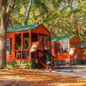 rustic cabins in a campground