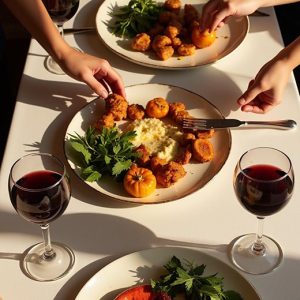fancy food on large plates.