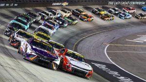 closeup of Nascar race at the Bristol Motor Speedway